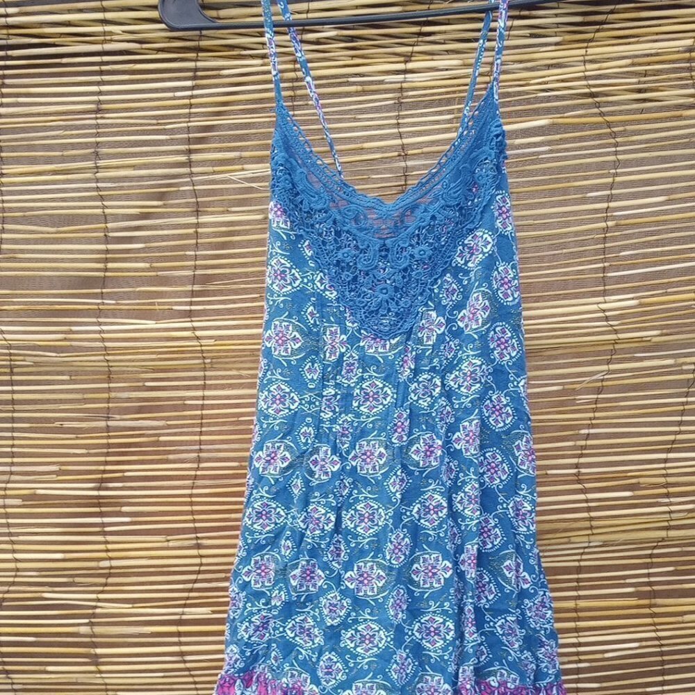 American Rag Blue Pink Floral Lace Sun Dress - S - Boho, Hippie, Gypsy